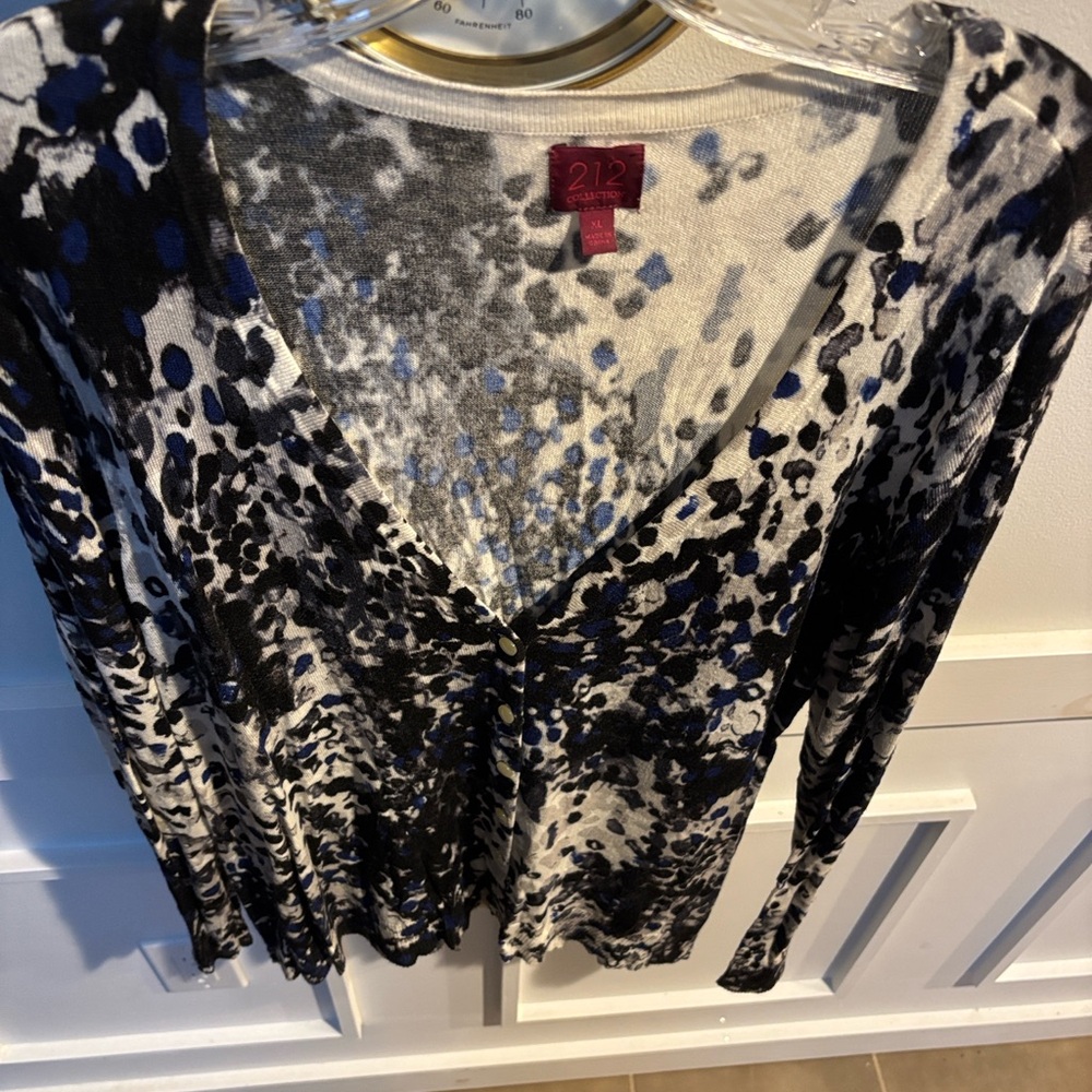 212 Collection Black and Blue Abstract Cardigan